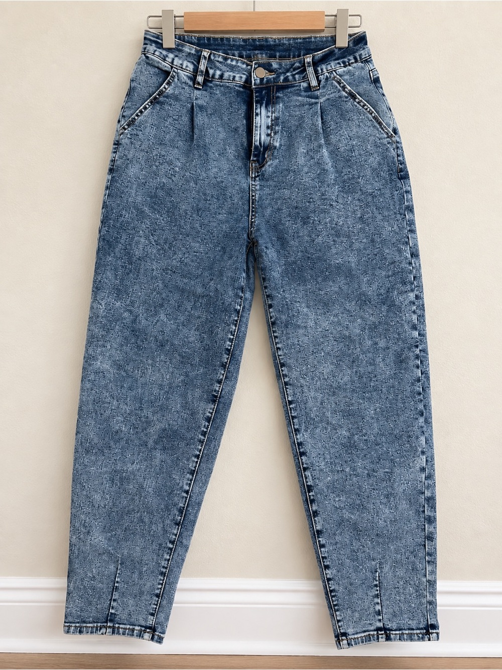 Acid Wash Blue Boyfriend Jeans for Women